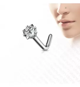 Титановая серьга-гвоздик (нострил) для пирсинга крыла носа Pirslab T23NOL5 с квадратным фианитом