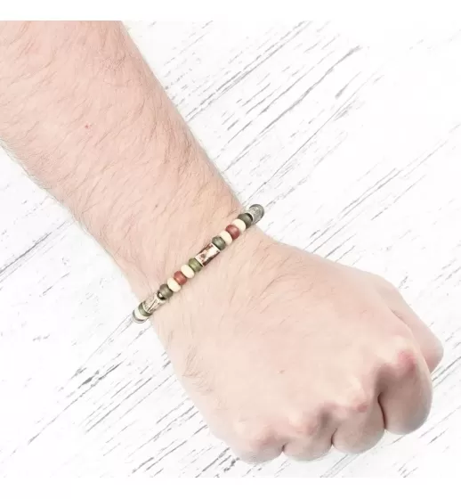 Браслет Everiot VD-MJ-1815 с коричневыми и зелеными бусинами