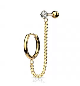 Серьга кафф с цепочкой на все ухо (кольцо и штанга на хрящ) TATIC JC-025 из стали с фианитом
