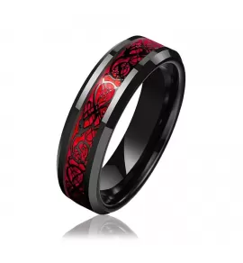 Черное кольцо из стали TATIC RSS-6772 с красным узором "Кельтский дракон"