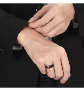 Черное кольцо из стали TATIC RSS-6772 с красным узором "Кельтский дракон"