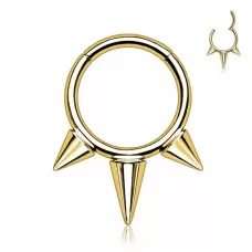 Кольцо кликер из титана с шипами Pirslab RHT57 серьга для пирсинга септума, уха, брови, губ (диаметр от 8 мм до 10 мм), желтое золото