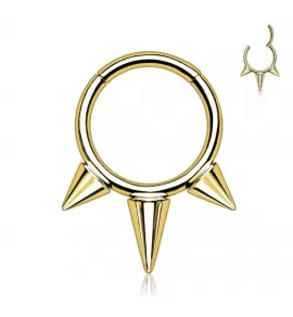 Кольцо кликер из титана с шипами Pirslab RHT57 серьга для пирсинга септума, уха, брови, губ (диаметр от 8 мм до 10 мм), желтое золото