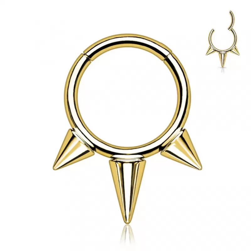 Кольцо кликер из титана с шипами Pirslab RHT57 серьга для пирсинга септума, уха, брови, губ (диаметр от 8 мм до 10 мм), желтое золото