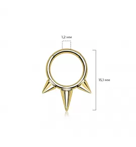 Кольцо кликер из титана с шипами Pirslab RHT57 серьга для пирсинга септума, уха, брови, губ (диаметр от 8 мм до 10 мм), желтое золото
