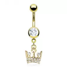 Пирсинг серьга для пупка PiercedFish GDPN11782, в форме короны с фианитами