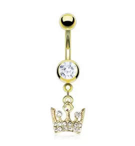 Пирсинг серьга для пупка PiercedFish GDPN11782, в форме короны с фианитами