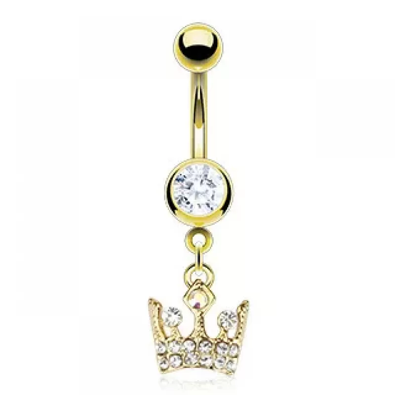 Пирсинг серьга для пупка PiercedFish GDPN11782, в форме короны с фианитами