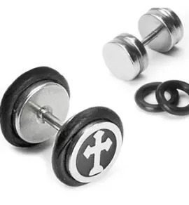 Серьга PiercedFish PSFX-07 круглой формы (имитация плага) с крестом