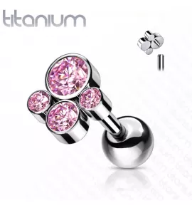 Титановая серьга штанга для пирсинга хряща уха Pirslab TIJ10-P накрутка кластер с фианитами