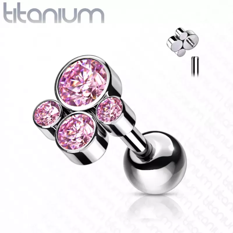 Титановая серьга штанга для пирсинга хряща уха Pirslab TIJ10-P накрутка кластер с фианитами