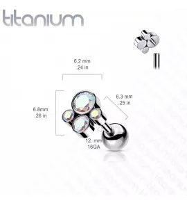Титановая серьга штанга для пирсинга хряща уха Pirslab TIJ10-P накрутка кластер с фианитами