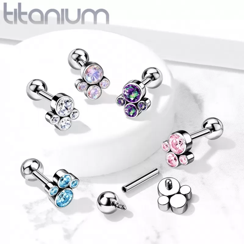 Титановая серьга штанга для пирсинга хряща уха Pirslab TIJ10-P накрутка кластер с фианитами