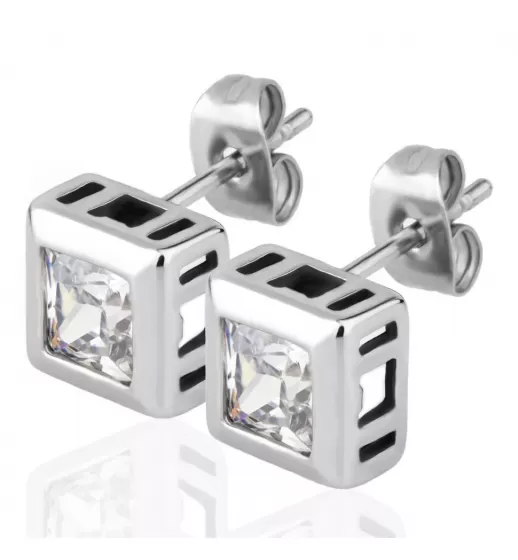 Квадратные серьги-гвоздики из стали Everiot SE-ZS-135x с фианитами