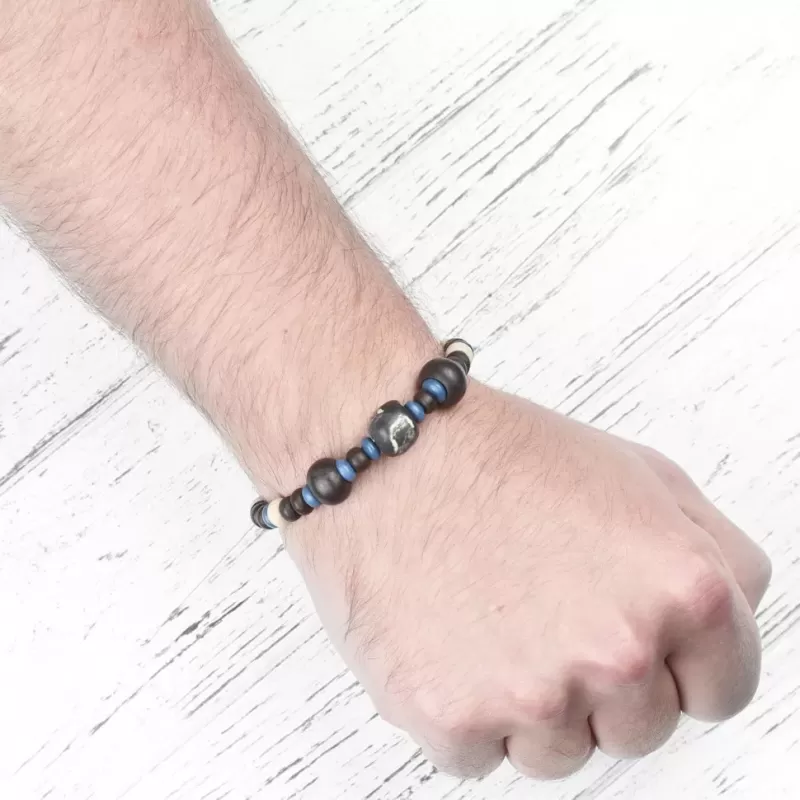 Браслет с бусинами из кости Everiot VD-MJ-1812 сине-черный