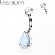 Серьга банан для пирсинга пупка Pirslab T23N14-OP17 из титана с синтетическим опалом