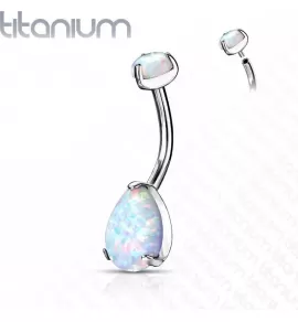 Серьга банан для пирсинга пупка Pirslab T23N14-OP17 из титана с синтетическим опалом