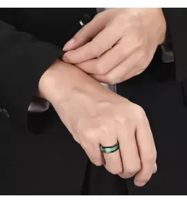 Черное кольцо из стали TATIC RSS-6773 с зеленым узором "Кельтский дракон"