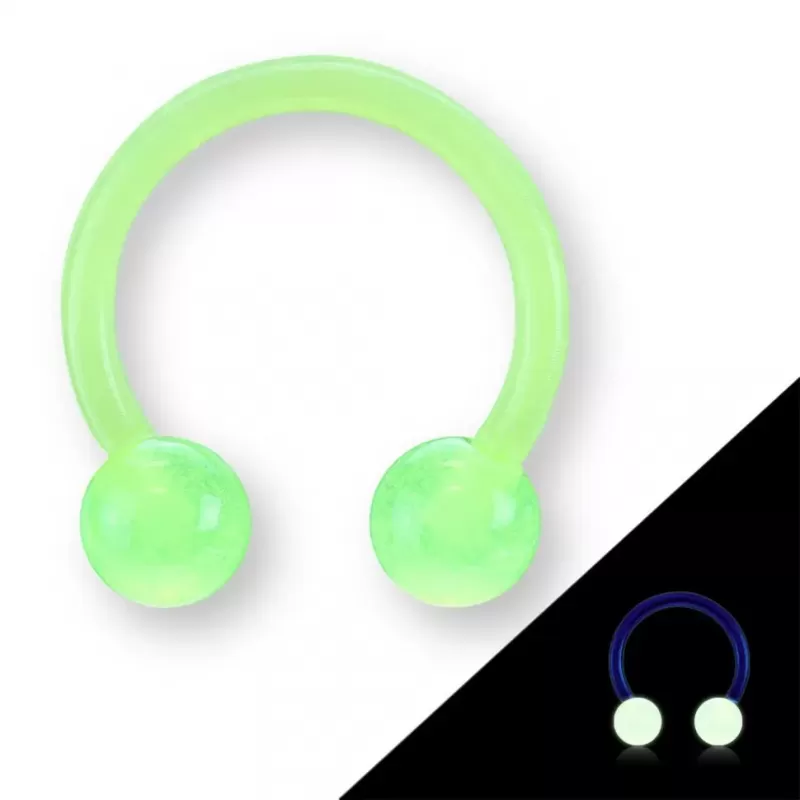 Циркуляр (подкова) с внешней резьбой из акрила Pirslab HXG светящаяся, пирсинг септума, хряща уха, брови, носа, губ, пупка, сосков, смайл