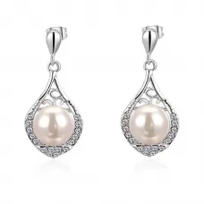Серьги ROZI RR-38350A с подвеской-жемчужиной в серебряном цвете