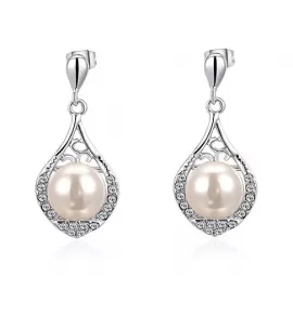 Серьги ROZI RR-38350A с подвеской-жемчужиной в серебряном цвете