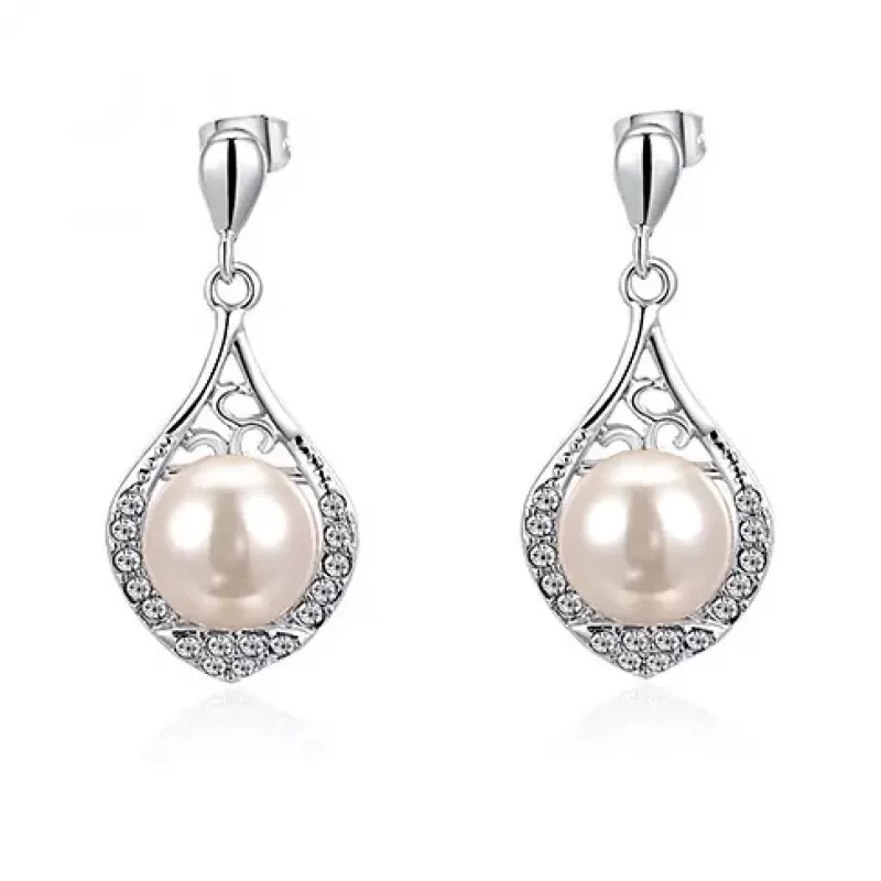 Серьги ROZI RR-38350A с подвеской-жемчужиной в серебряном цвете