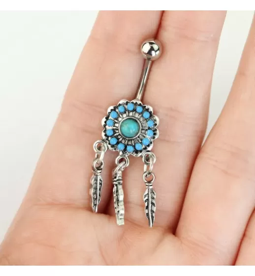 Серьга-банан для пирсинга пупка в форме цветка PiercedFish N19400-TQ