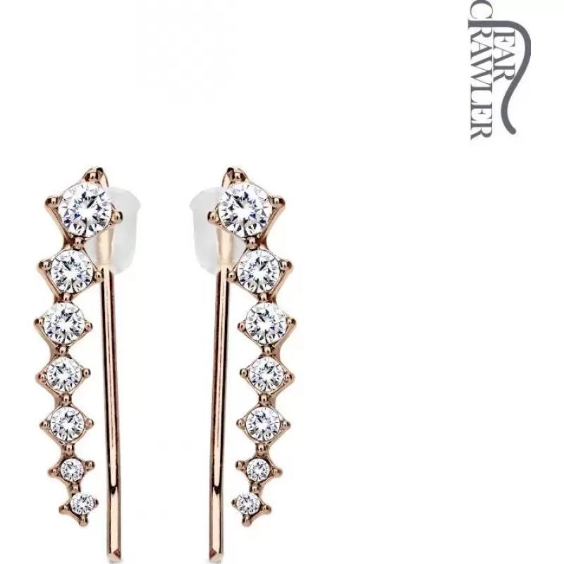 Серьги клаймберы вдоль мочки TATIC EL-22 с дорожками кристаллов