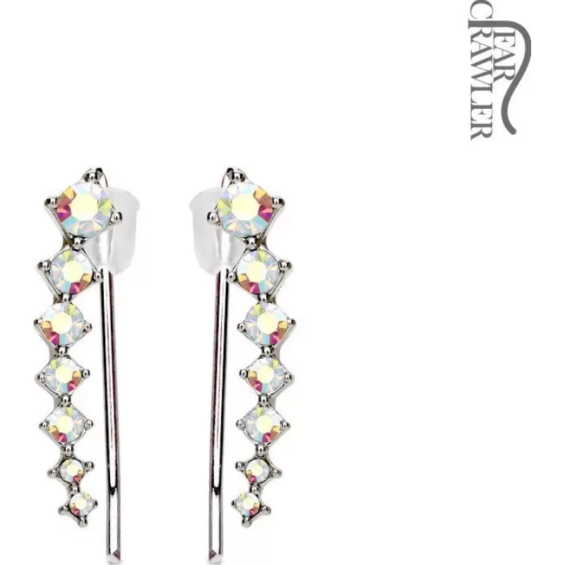 Серьги клаймберы вдоль мочки TATIC EL-22 с дорожками кристаллов