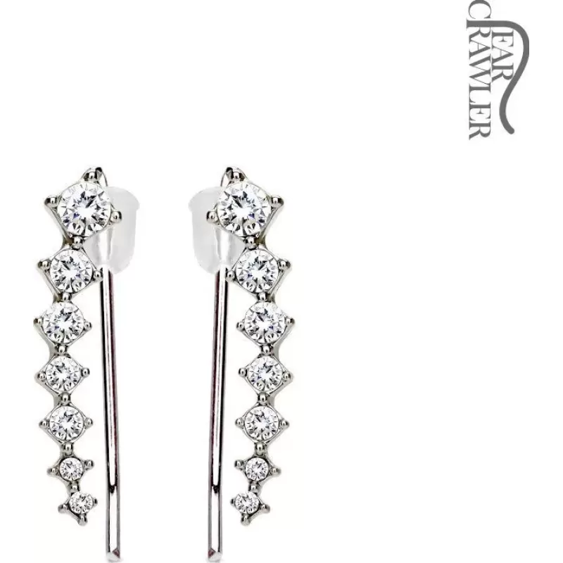 Серьги клаймберы вдоль мочки TATIC EL-22 с дорожками кристаллов