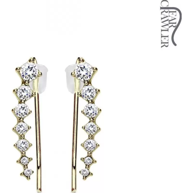 Серьги клаймберы вдоль мочки TATIC EL-22 с дорожками кристаллов