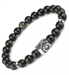 Браслет из золотого обсидиана с шармом "Фотоаппарат" Everiot Select LNS-2295 на резинке