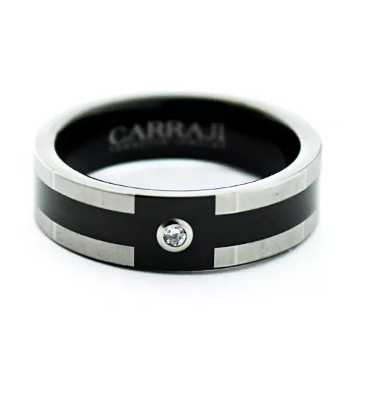 Черное кольцо из карбида вольфрама CARRAJI R-TU-0104 с фианитом