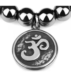Браслет Шамбала Everiot Select LNS-0240 из гематита с подвеской "ОМ"