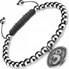 Браслет Шамбала Everiot Select LNS-0240 из гематита с подвеской "ОМ"