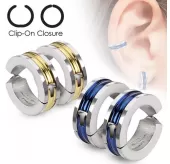 Стальные серьги клипсы Spikes SFE-13528 с цветной полосой