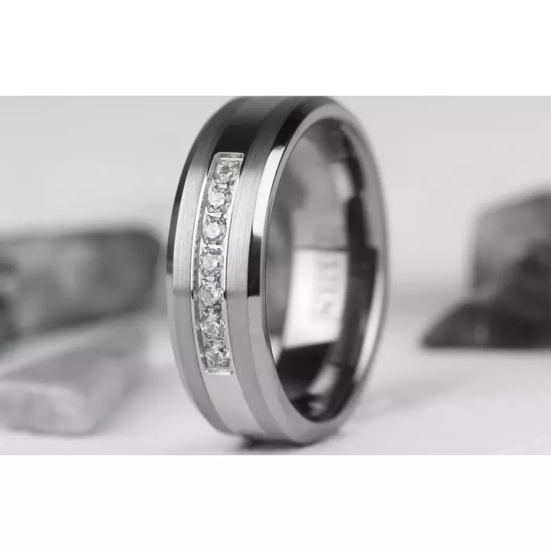 Мужское кольцо из тистена (титан-вольфрама) с фианитами Tisten R-TS-024