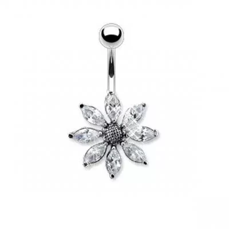 Серьга банан для пирсинга пупка Pirslab NTR3630-C из титана в форме цветка с фианитами