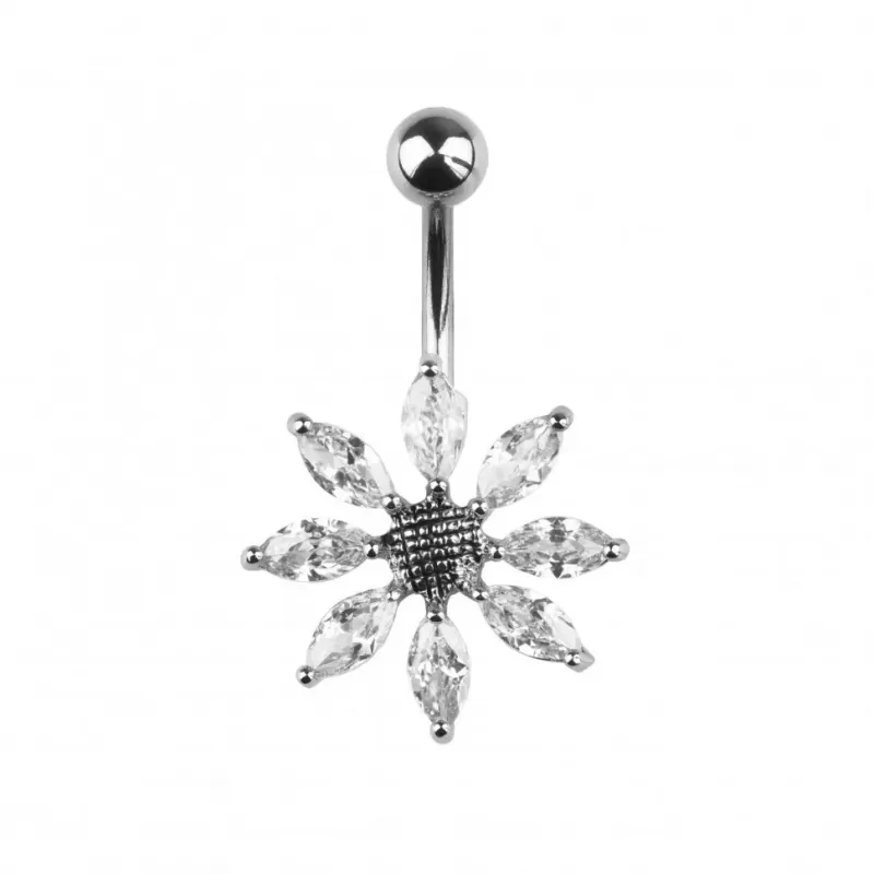 Серьга банан для пирсинга пупка Pirslab NTR3630-C из титана в форме цветка с фианитами