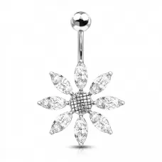 Серьга банан для пирсинга пупка Pirslab NTR3630-C из титана в форме цветка с фианитами