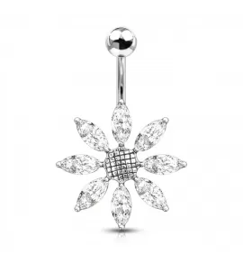 Серьга банан для пирсинга пупка Pirslab NTR3630-C из титана в форме цветка с фианитами