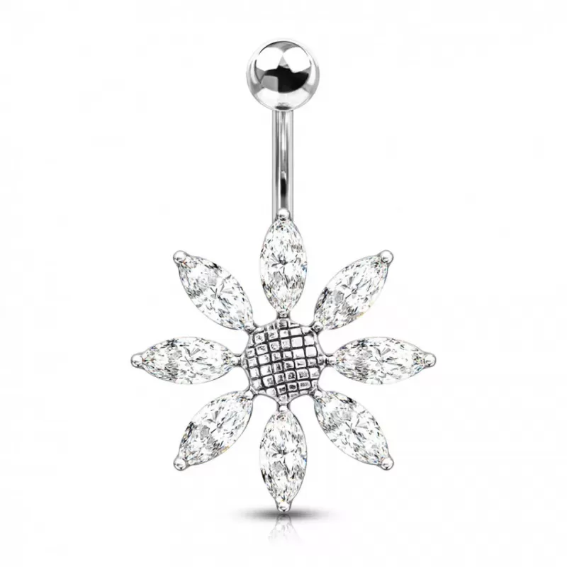 Серьга банан для пирсинга пупка Pirslab NTR3630-C из титана в форме цветка с фианитами