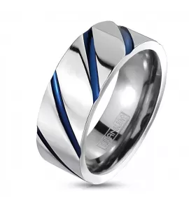 Кольцо из титана Spikes R-TI-4381 с синим диагональным узором