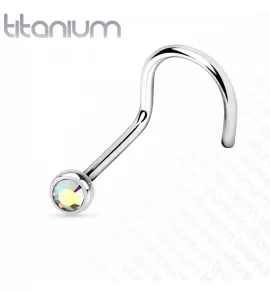 Титановая серьга-гвоздик (улитка) для пирсинга носа Pirslab T23NO3-AB с фианитом