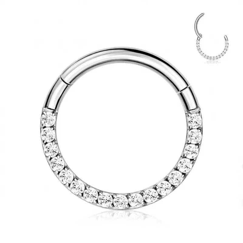 Кольцо кликер из титана с фианитами Pirslab RHT42 серьга для пирсинга септума, трагуса и хеликса, брови, губ (диаметр от 6 мм до 10 мм)