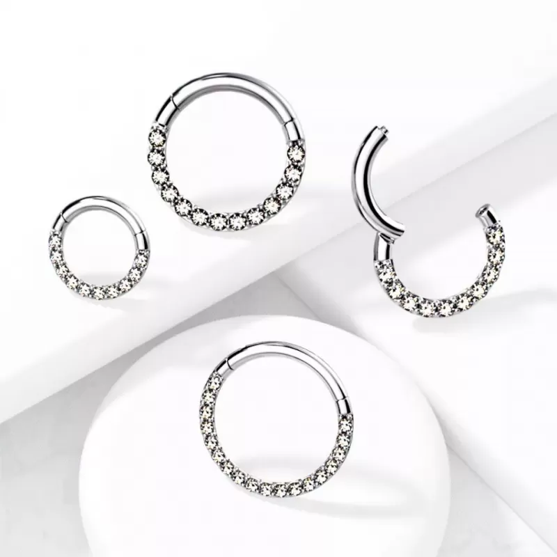 Кольцо кликер из титана с фианитами Pirslab RHT42 серьга для пирсинга септума, трагуса и хеликса, брови, губ (диаметр от 6 мм до 10 мм)