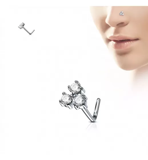 Серьга-гвоздик (нострил) для пирсинга крыла носа PiercedFish NOL-591 с фианитами