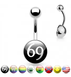 Пирсинг пупка банан из стали PiercedFish NS39 cо значками