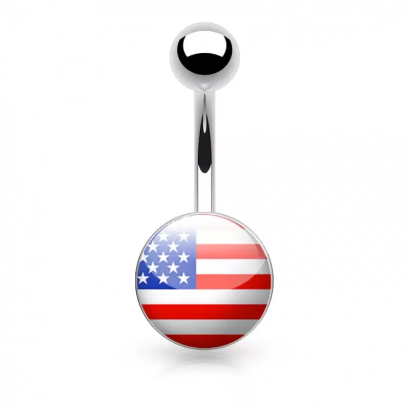 Пирсинг пупка банан из стали PiercedFish NS39 cо значками