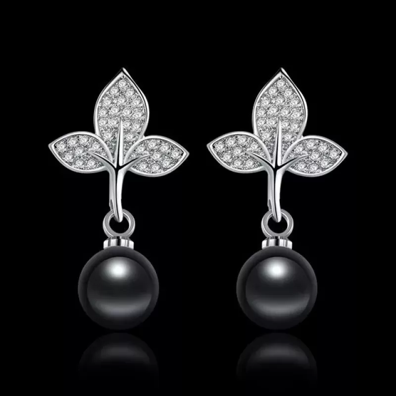 Серьги-гвоздики Everiot SE-XP-14260 с имитацией жемчуга черного цвета